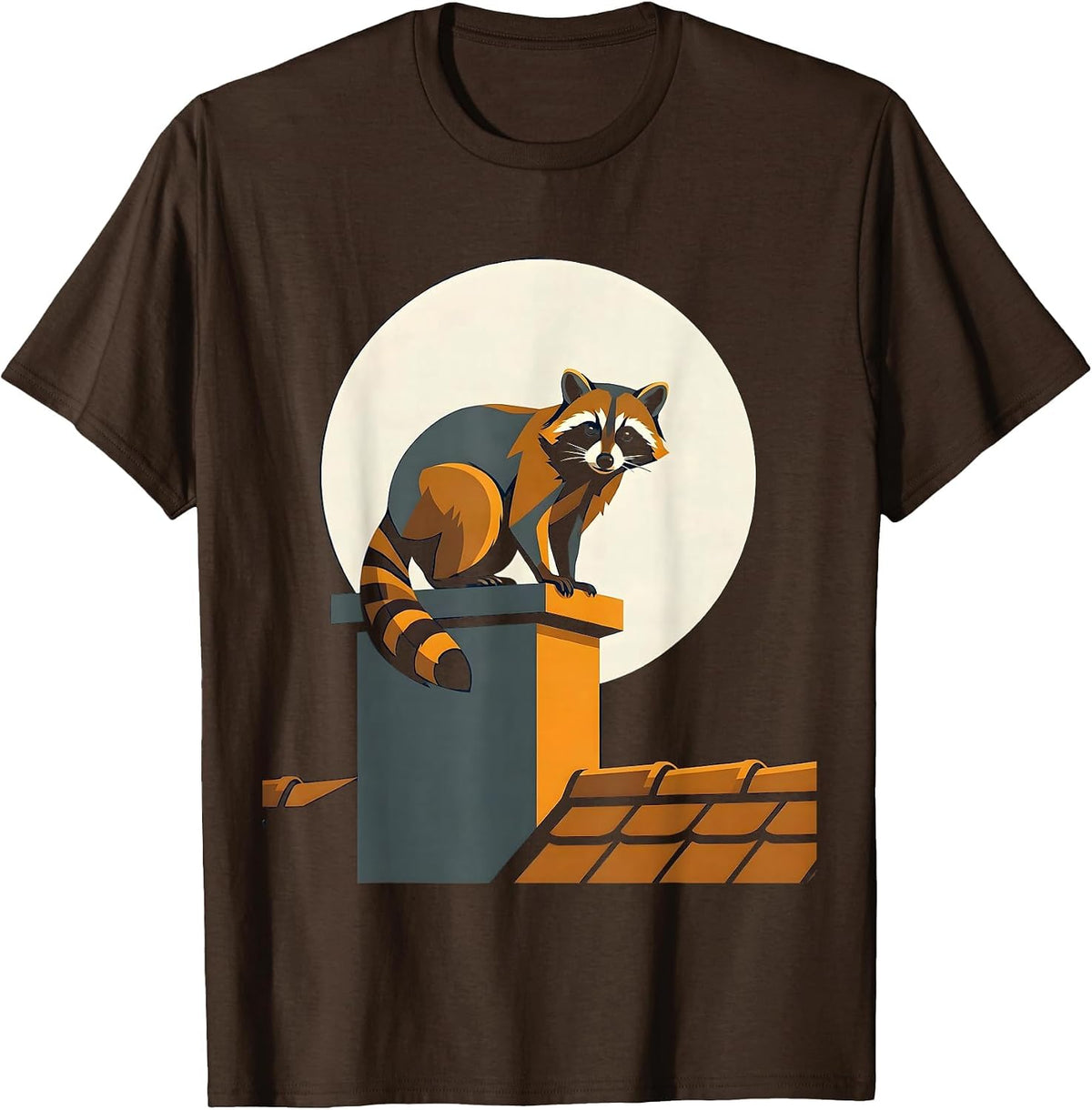 Men's Raccoon on Moonlit Rooftop Graphic Tee T-Shirt - Brown