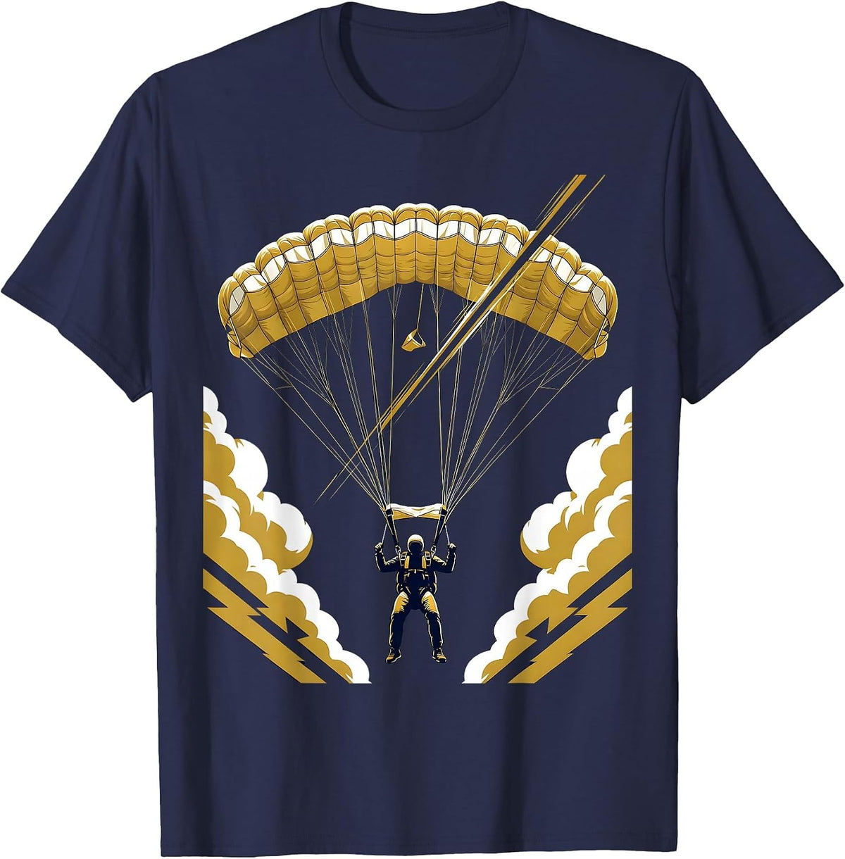 Static Line Taut Above the Clouds Skydiving Art T-Shirt - Navy Blue