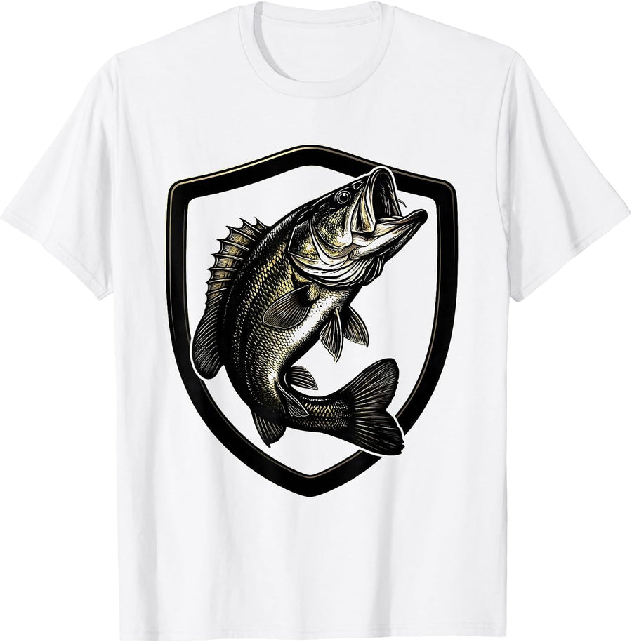 Men's Trophy Bass Mounted Plaque Fishing Illustration T-Shirt - White