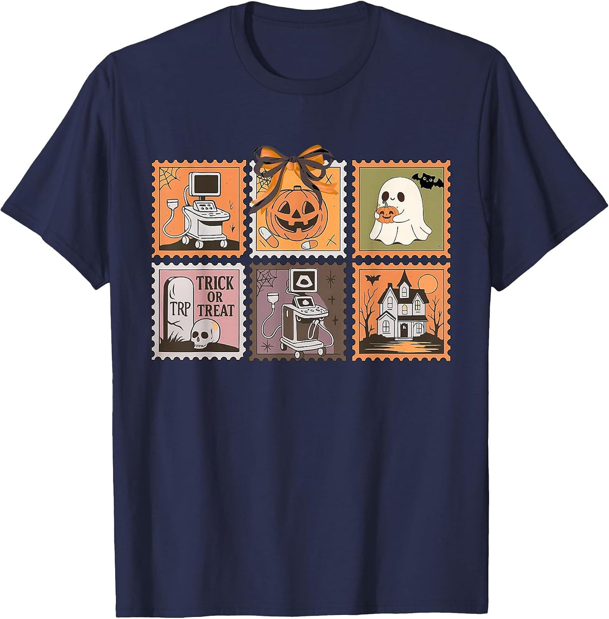 Stamp Coquette Sonographer Ultrasound Tech Halloween MFM T-Shirt - Navy Blue