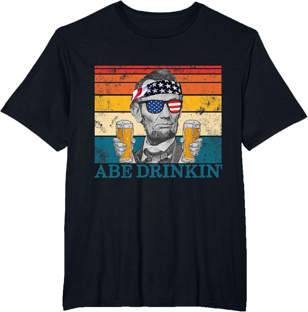 Abe Drinkin' Retro Drinking President Abraham Lincoln T-Shirt - Black
