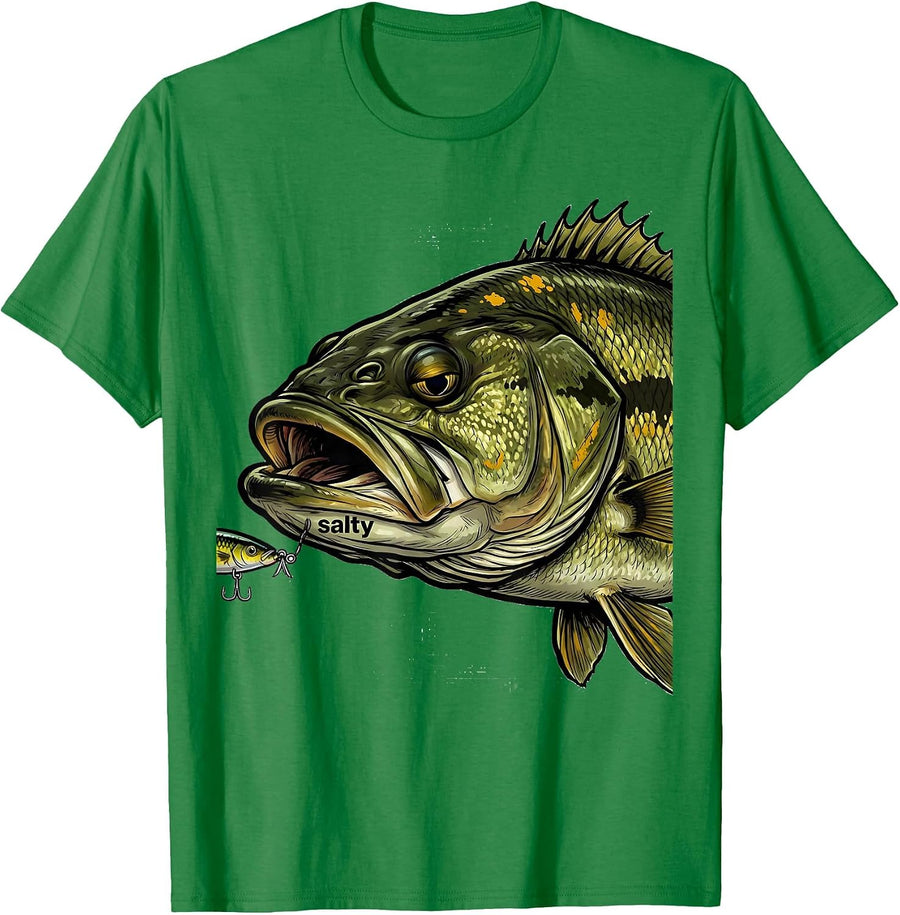Men's salty Funny Freshwater Bass Fishing Meme Humor Dad Gift T-Shirt - Kelly Green