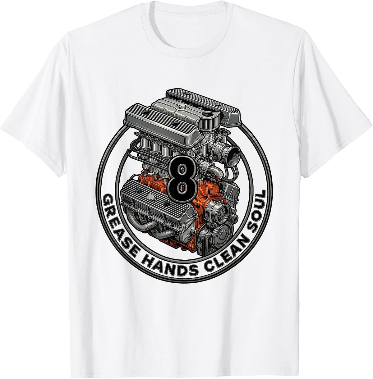 Men's Grease Hands Clean Soul Car Mechanic Design T-Shirt - White