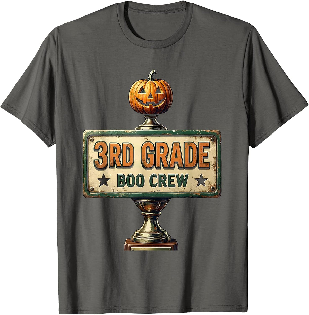 Men's 3rd Grade Boo Crew Vintage Classroom Halloween Teacher T-Shirt - Asphalt Grey