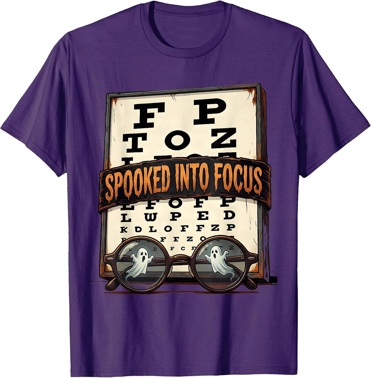 Spooked Into Focus Halloween Optometrist Eye Doctor Humor T-Shirt - Purple