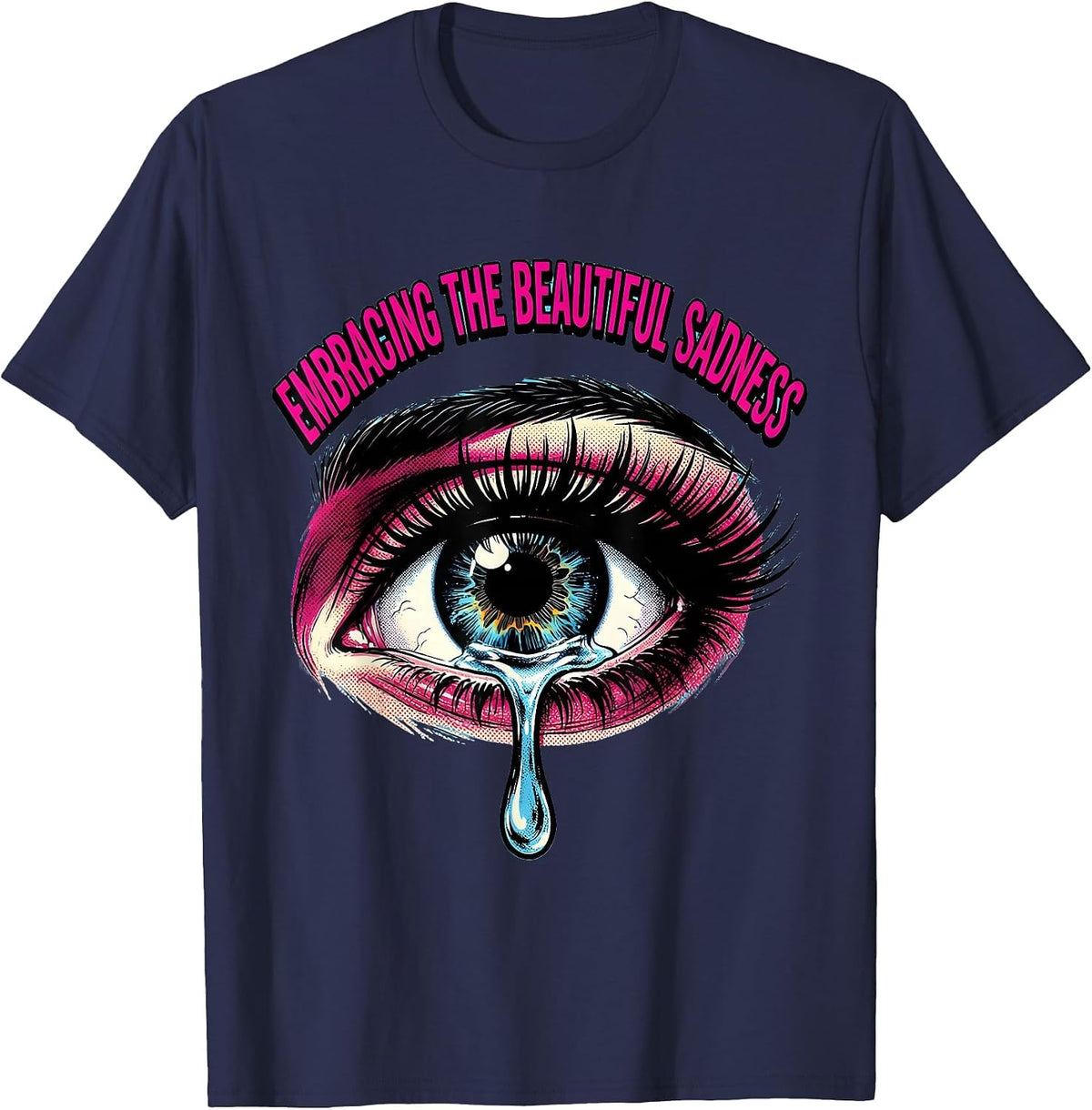 Embracing the Beautiful Sadness Emo Design T-Shirt - Navy Blue