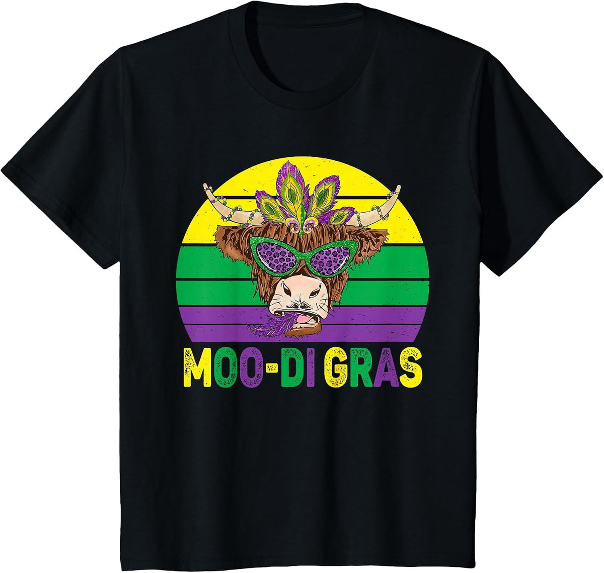 Mardi Gras Cow Heifer Beads Carnival Costume Farm Animal Cow T-Shirt - Black