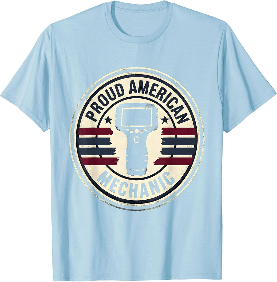 Men's Proud American Mechanic Patriotic Trade Worker Automotive T-Shirt - Baby Blue