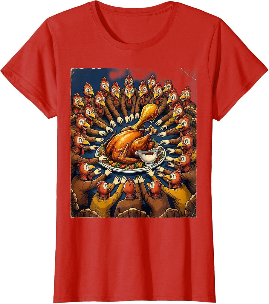 Women's Turkey Diners Vintage Thanksgiving Family Humor Matching T-Shirt - Red