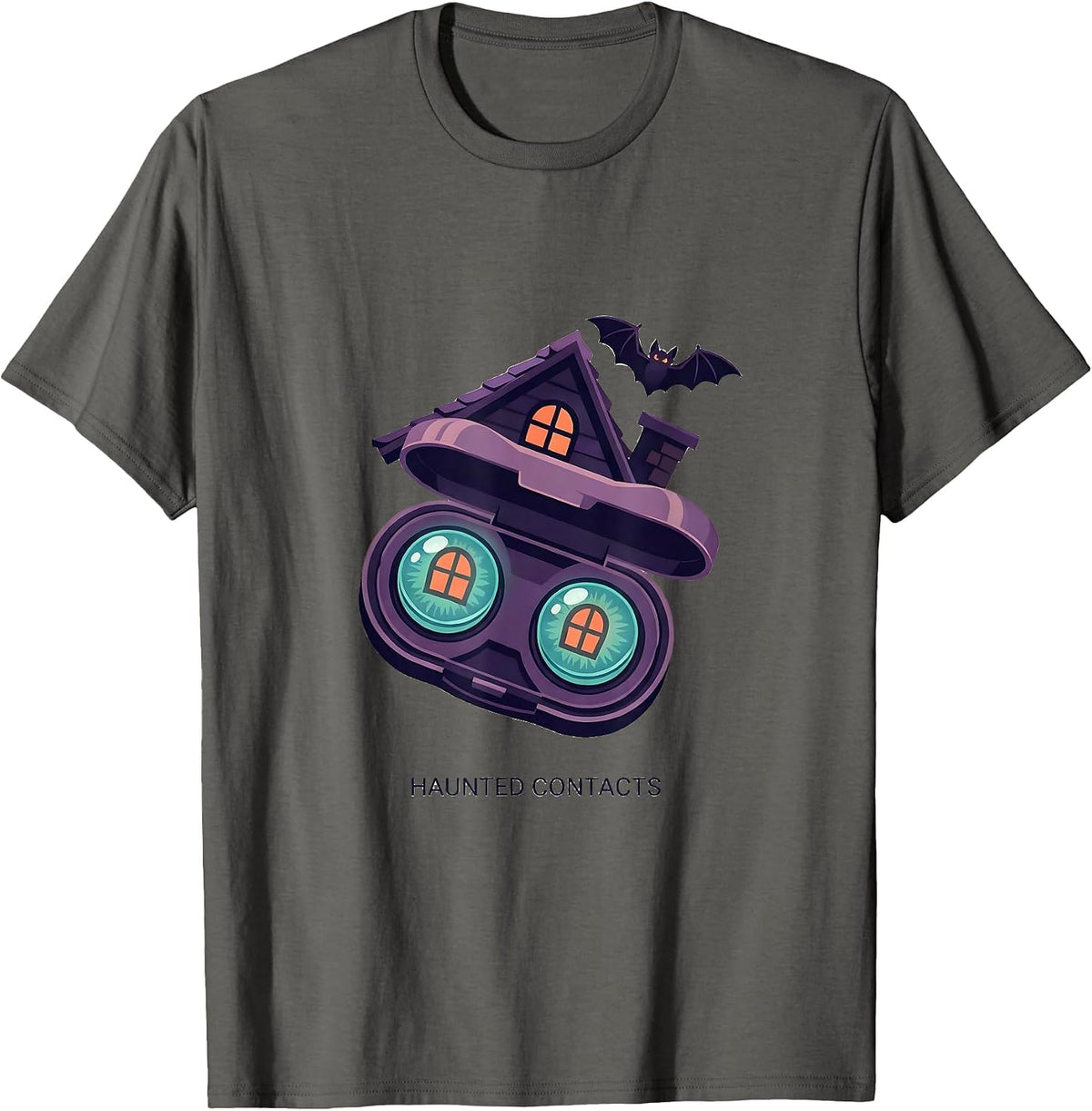Men's Haunted Contacts Funny Optometrist Eye Doctor Halloween T-Shirt - Asphalt Grey