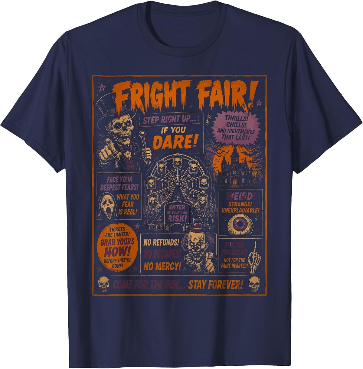 Halloween Vintage Horrorfest Poster Party Halloween T-Shirt - Navy Blue