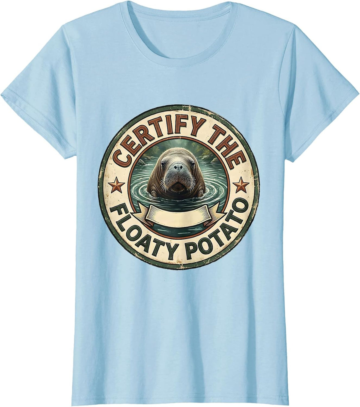 Certify The Floaty Potato Vintage Manatee Wildlife Lover T-Shirt - Baby Blue