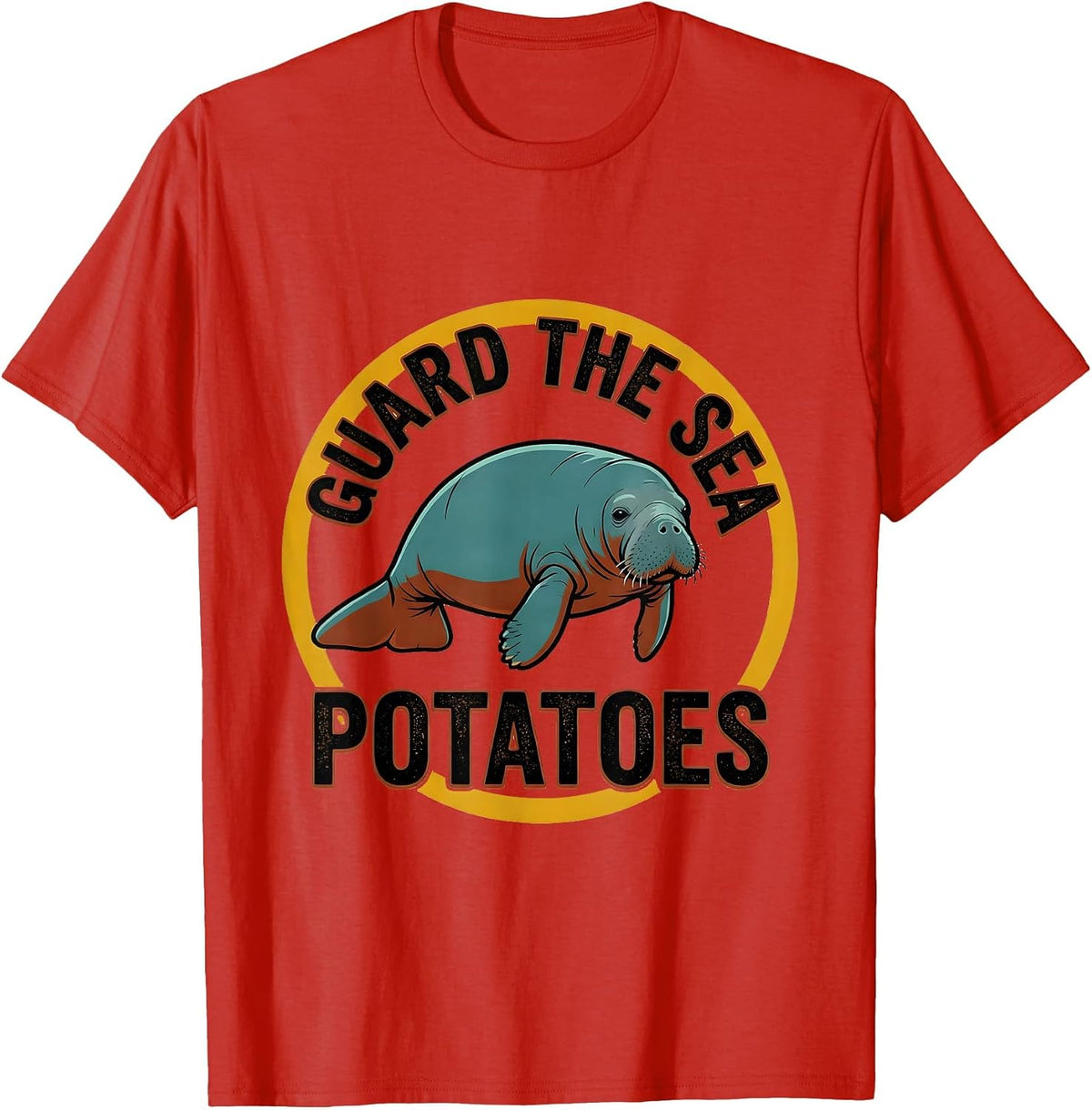 Men's Guard The Sea Potatoes Vintage Funny Manatee Sea Cow Lover T-Shirt - Red