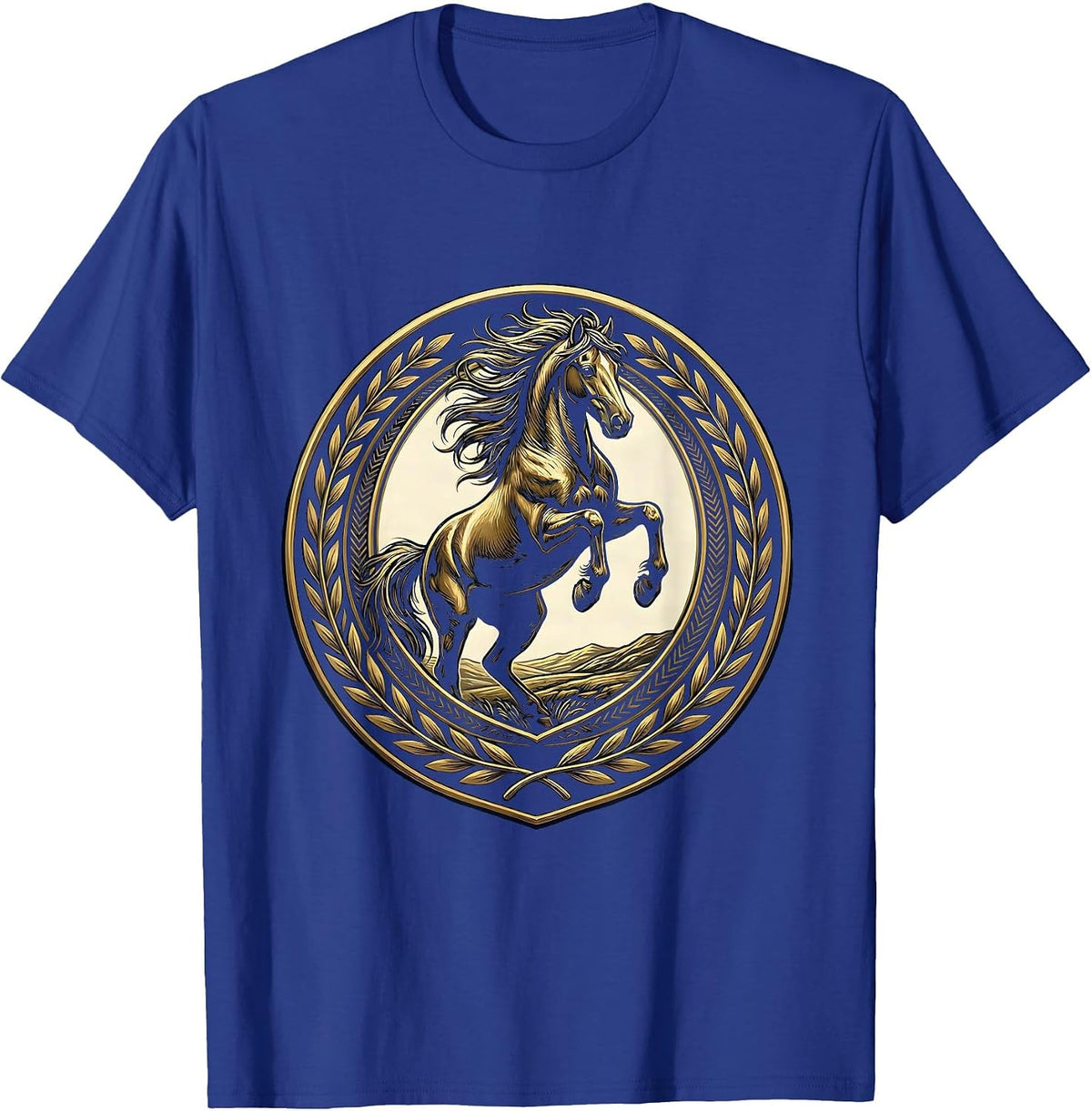 Dominant Stallion Rearing Up on Hilltop T-Shirt - Royal Blue