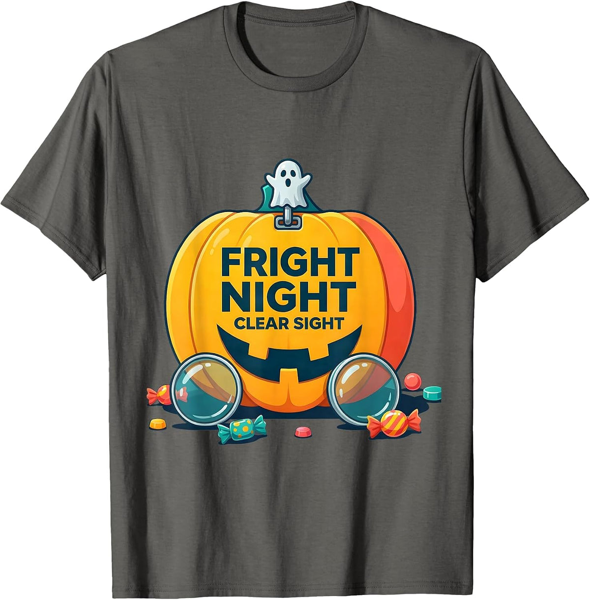 Men's Fright Night, Clear Sight Funny Optometrist Halloween Eye T-Shirt - Asphalt Grey