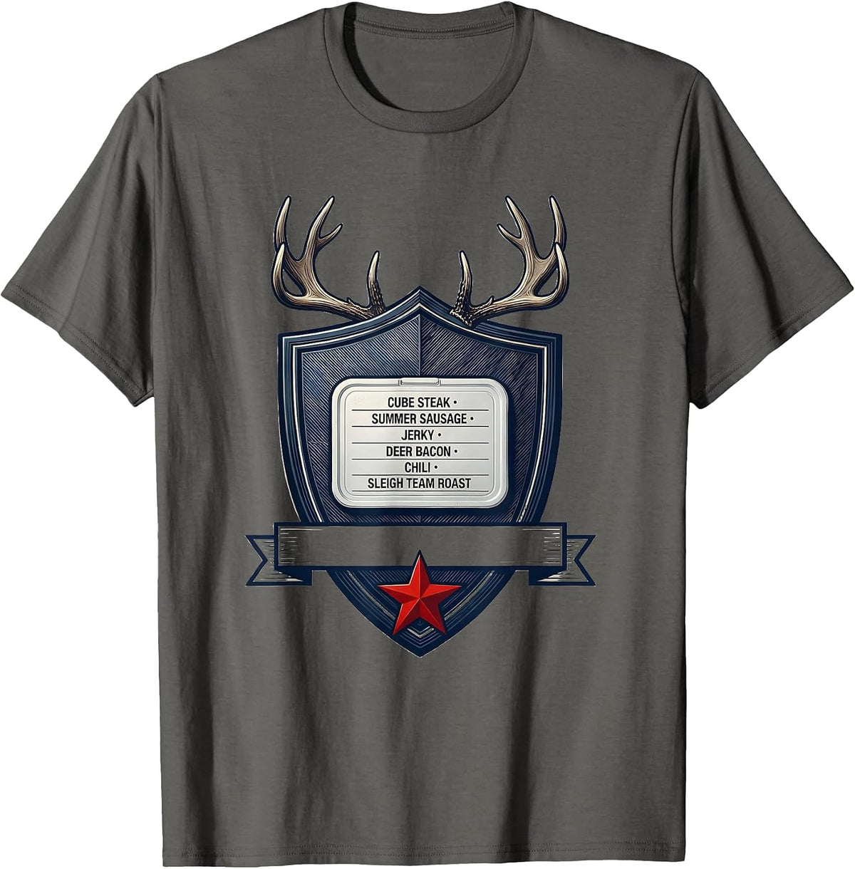 Cube Steak Summer Sausage Jerky Deer Bacon Christmas Deer T-Shirt - Asphalt Grey
