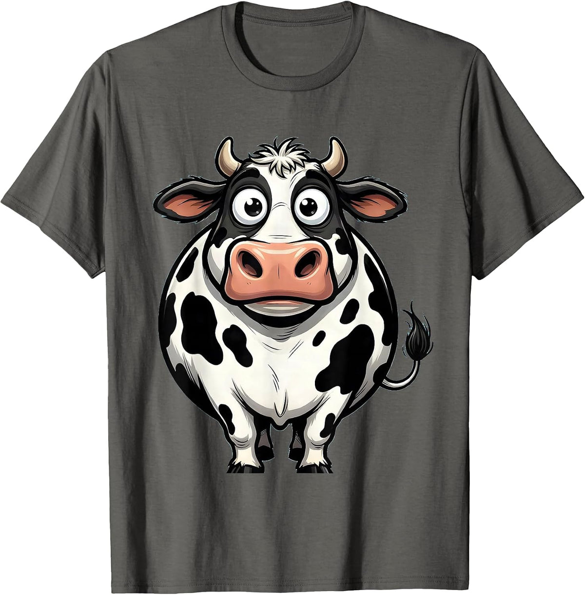 Classic Cow Black and White Spotted Print Design T-Shirt - Asphalt Grey