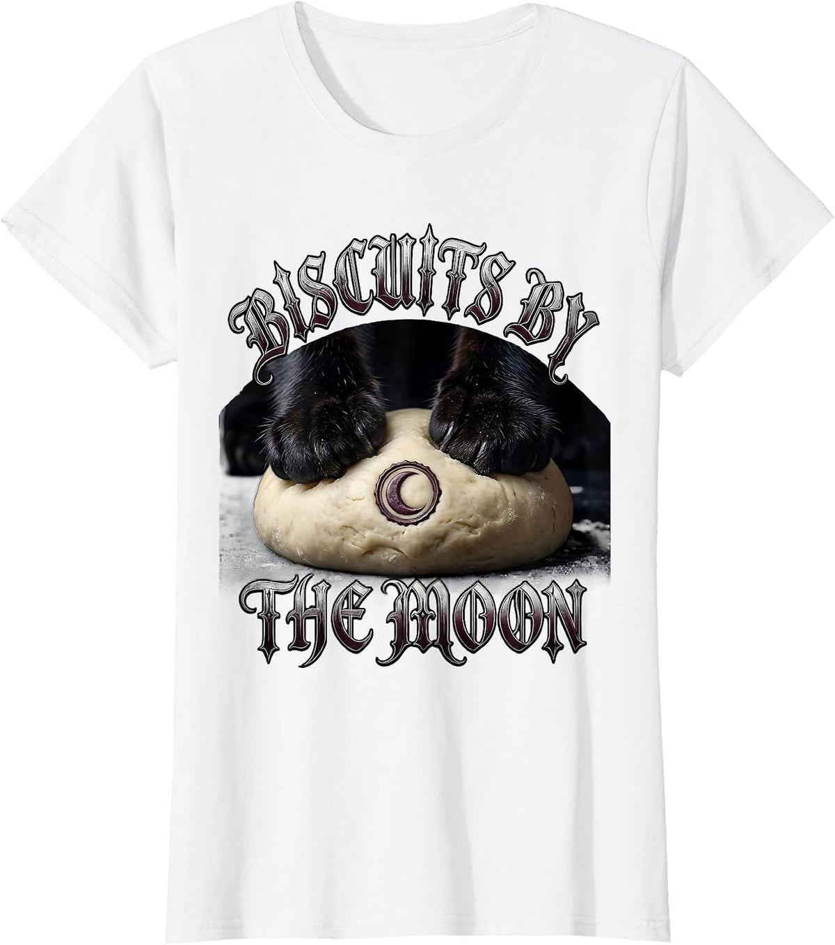 Biscuits By The Moon Gothic Cat Lover Bakery Humor T-Shirt - White