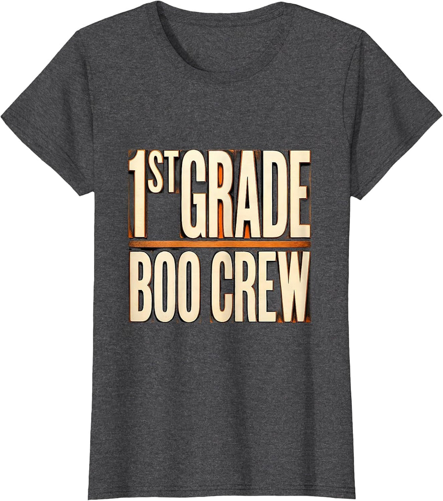 Women's 1st Grade Boo Crew Spooky First Grade Halloween Teacher Kids T-Shirt - Dark Heather Grey