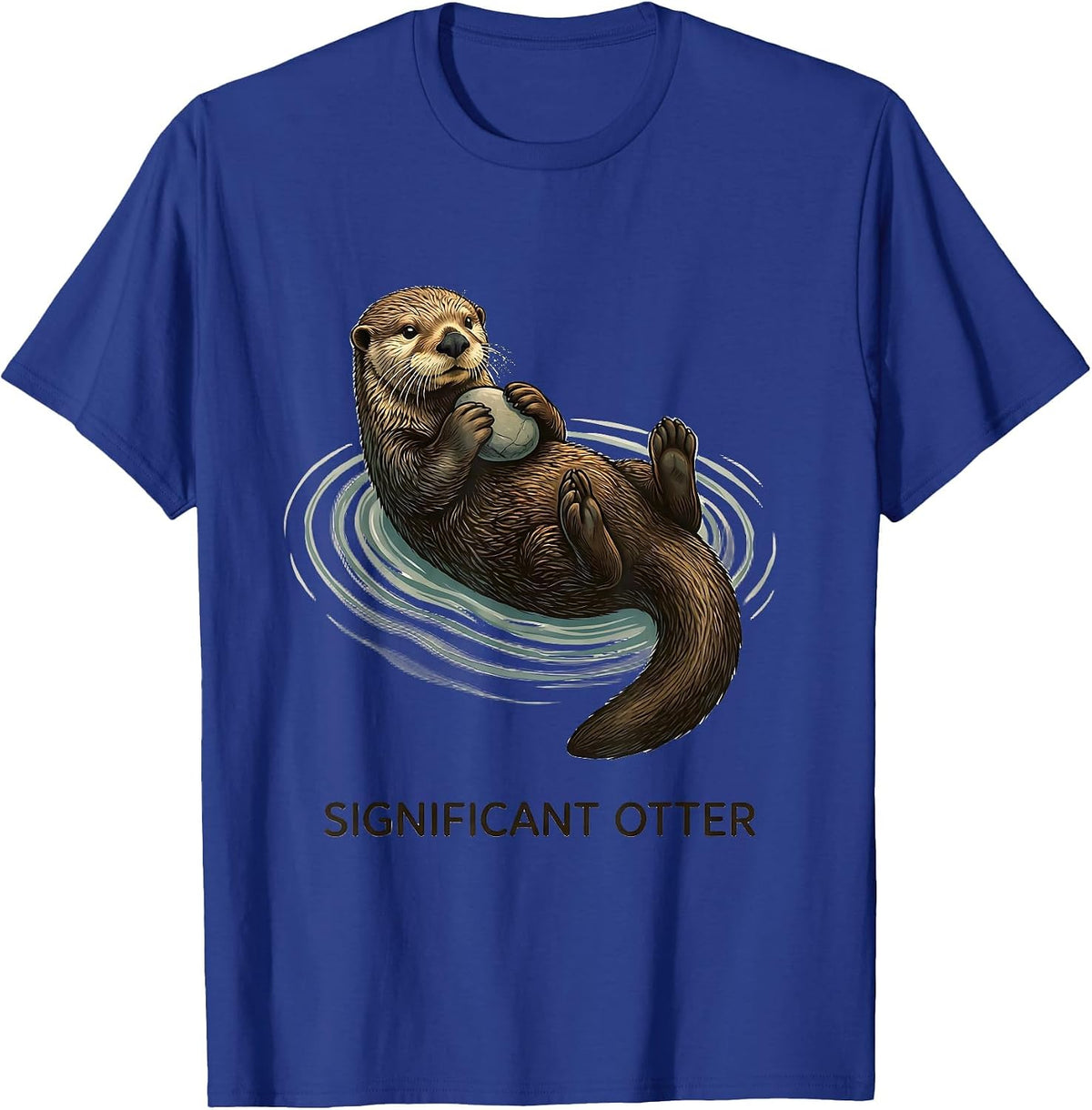 Sea Otter Floating Calm Nature Art T-Shirt, Men, Royal Blue, Small - As Pictured
