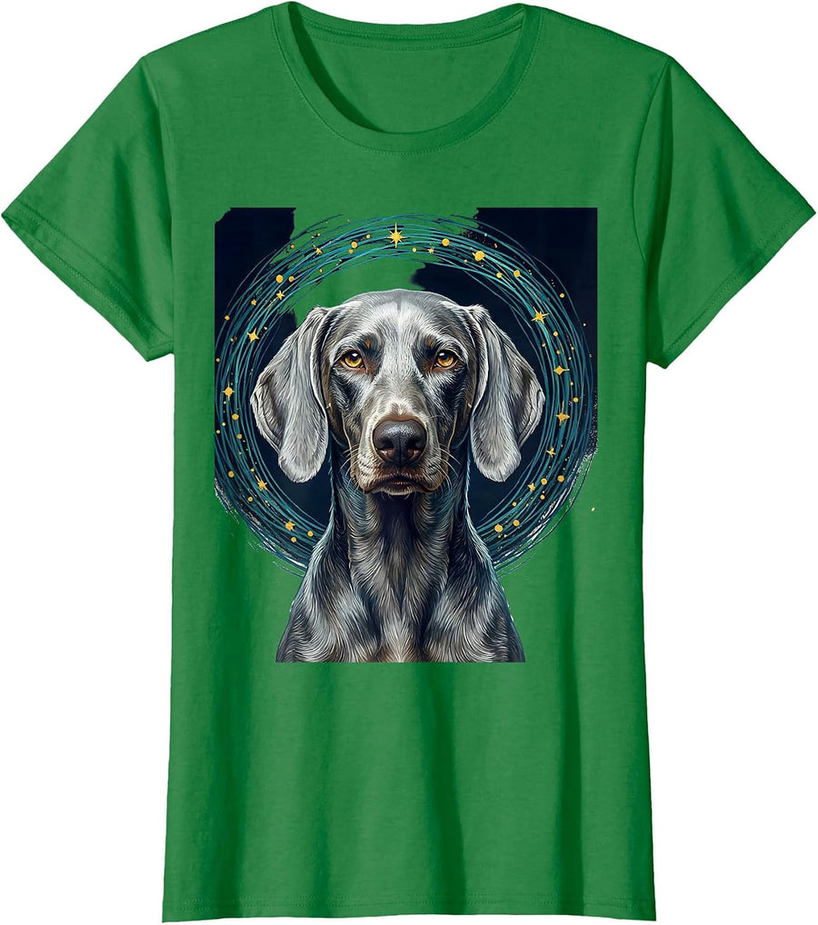 Women's Weimaraner Van Gogh Starry Night Portrait Dog Lover Art T-Shirt - Kelly Green