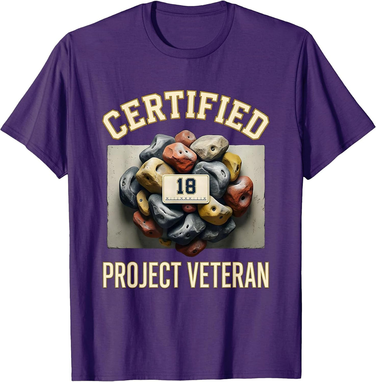 Men's Certified Project Veteran Funny Rock Climbing Bouldering T-Shirt - Purple