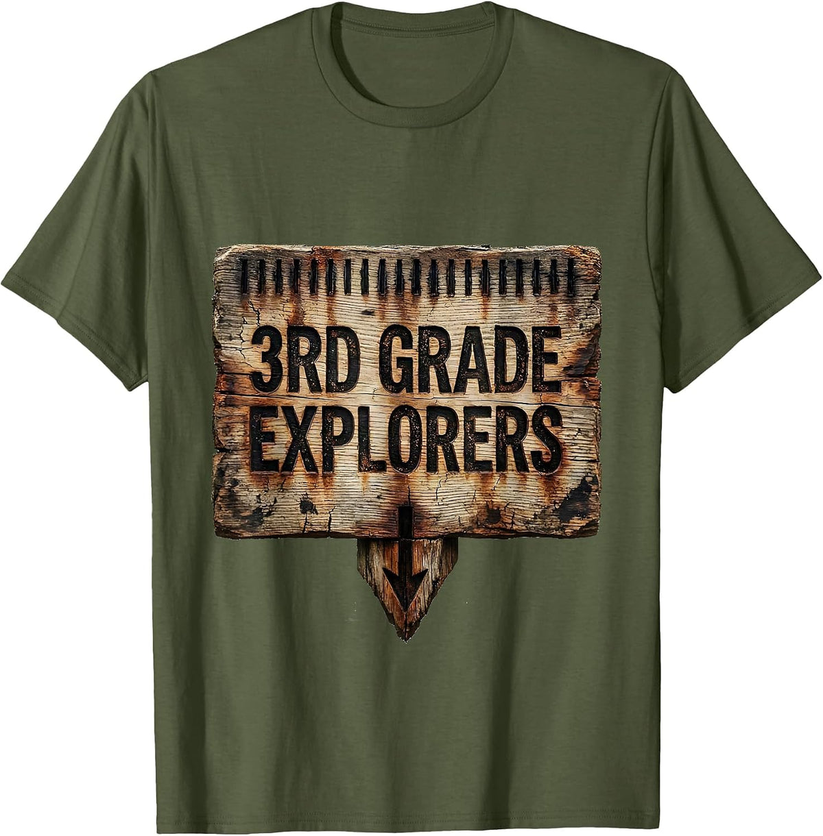 Men's 3rd Grade Explorers Distressed Back To School Teacher T-Shirt - Olive Green
