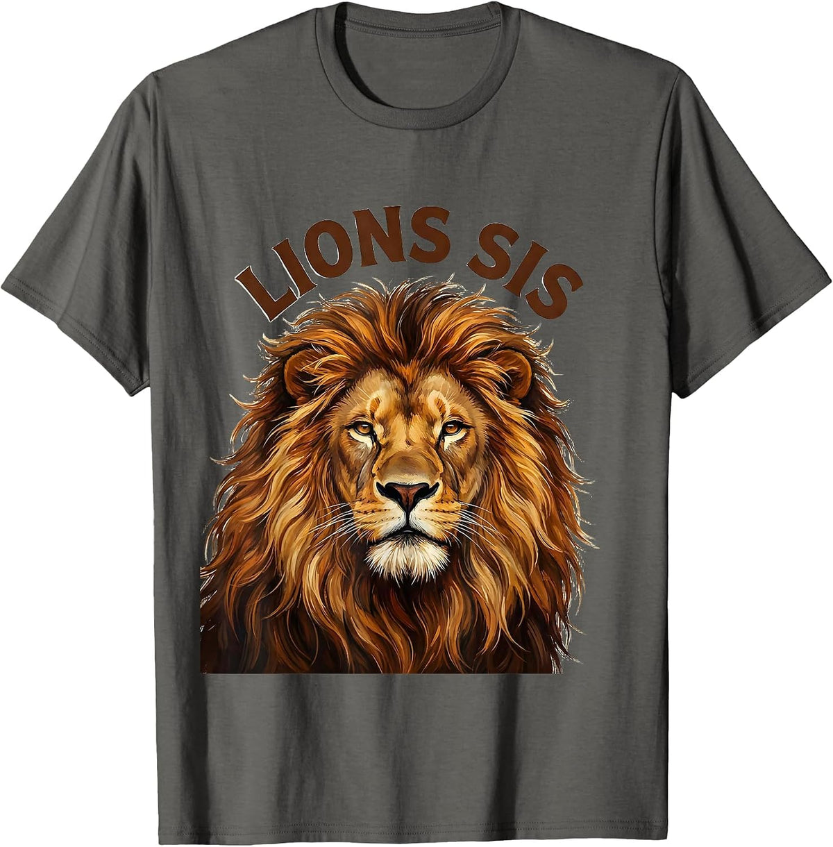 Lions Sis Bold Lion Animal Pride Fan Artwork T-Shirt - Asphalt Grey