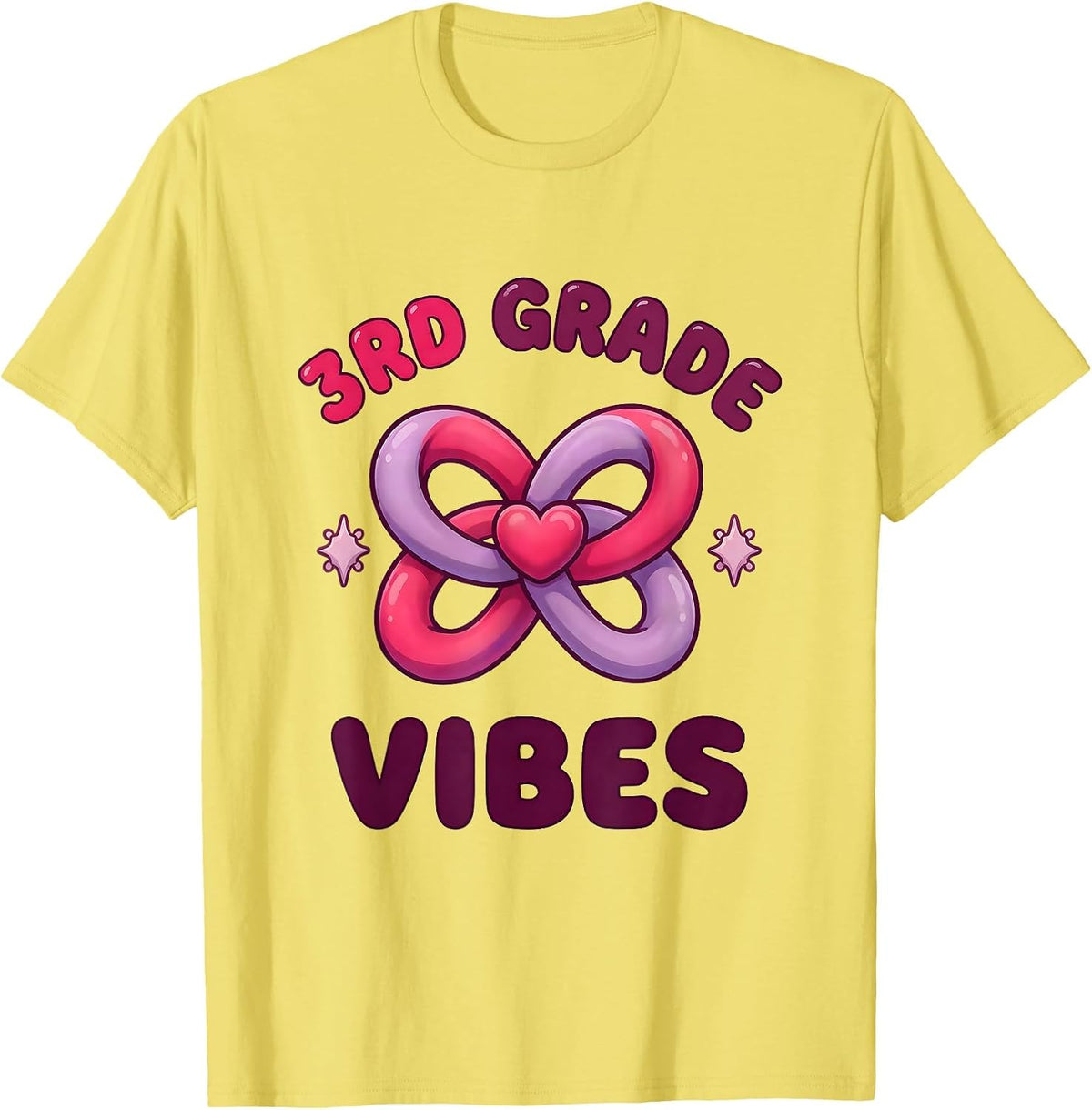 Men's 3rd Grade Vibes Cute Kawaii Bow Back to School Girl T-Shirt - Lemon Yellow