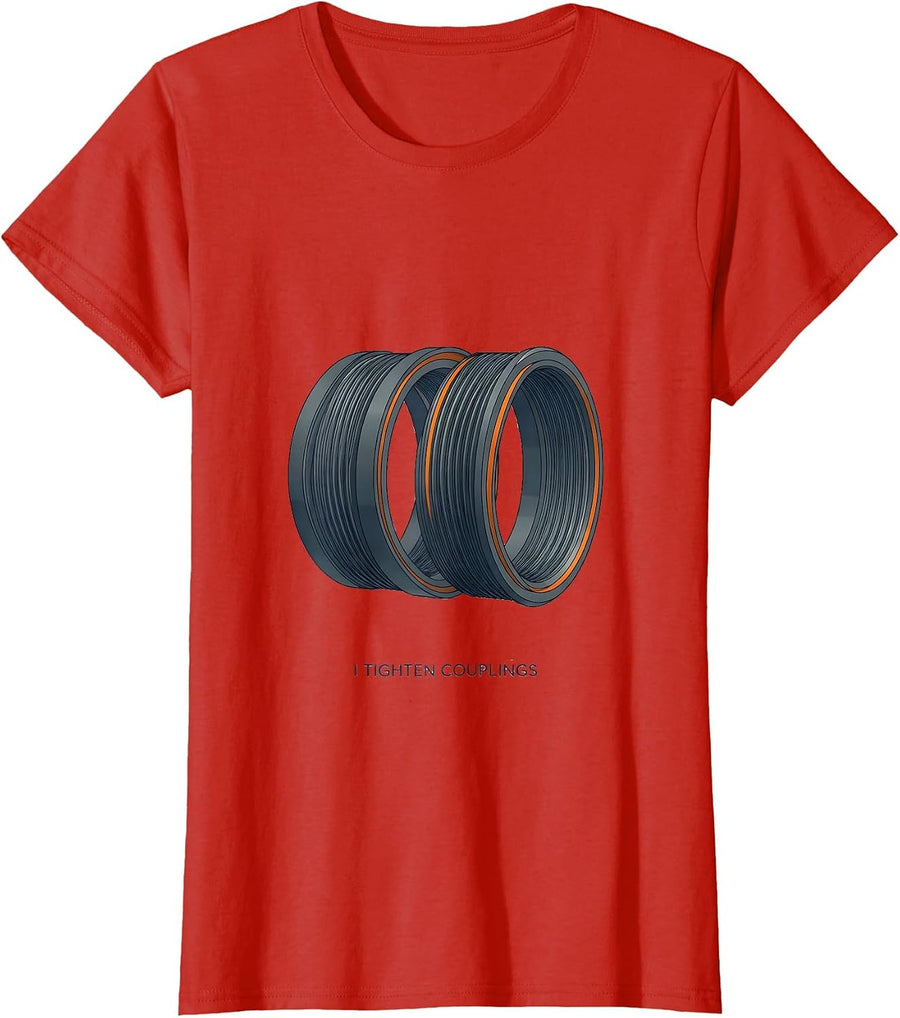 Women's I Tighten Couplings Funny Plumber Pipefitter Steamfitter T-Shirt - Red