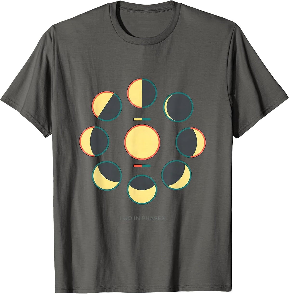 Men's I Go In Phases Flat Vector Lunar Phase Astronomy Science T-Shirt - Asphalt Grey