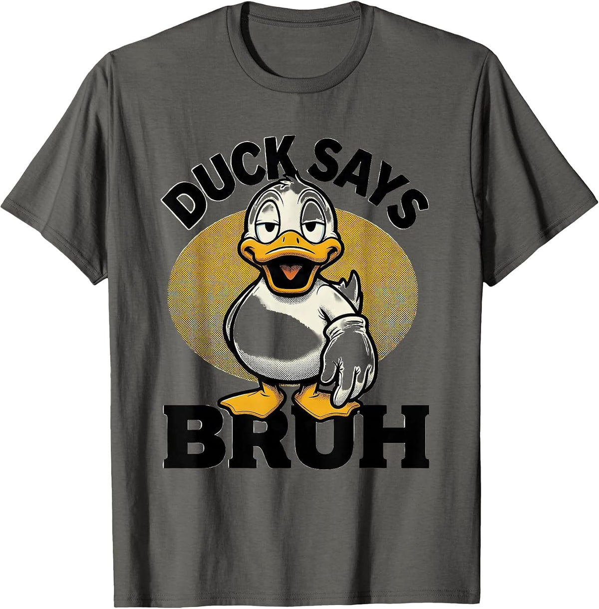 Men's Duck Says Bruh Funny Retro Cartoon Duck Novelty Humor T-Shirt - Asphalt Grey