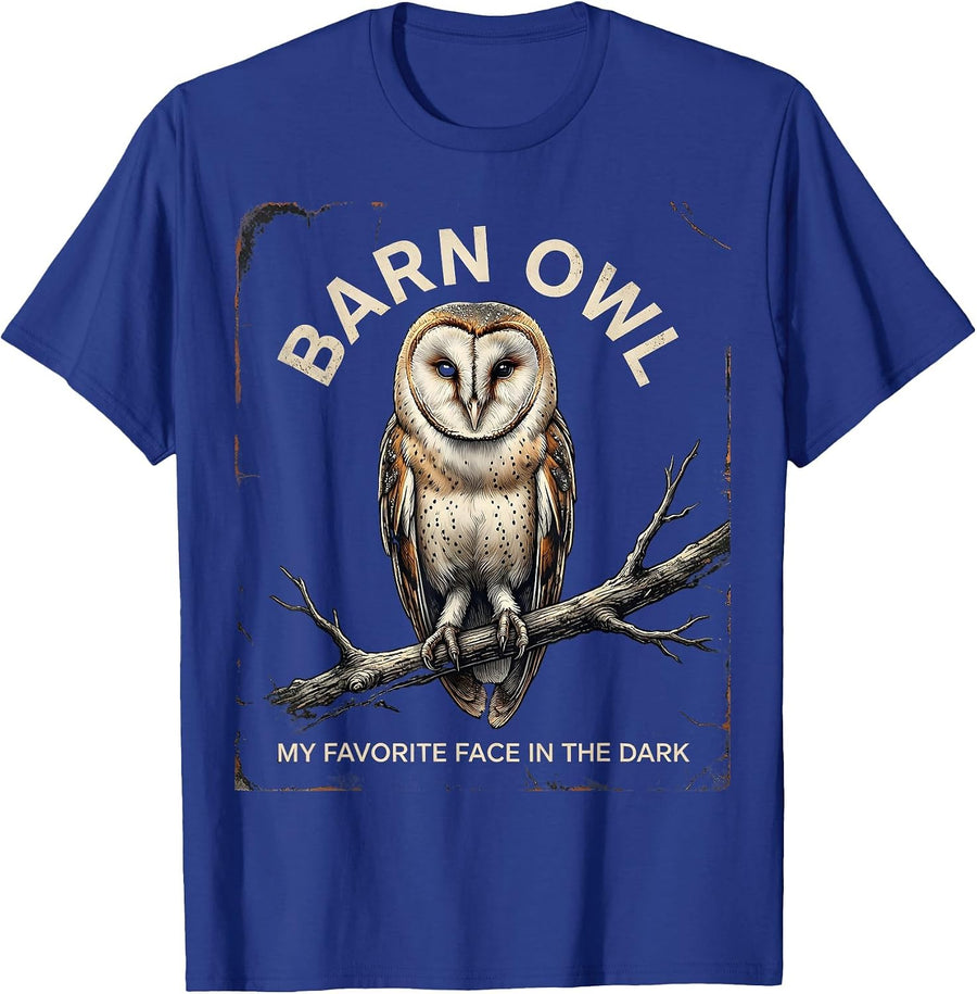 Barn Owl My Favorite Face In The Dark Distressed Owl Lover T-Shirt - Royal Blue