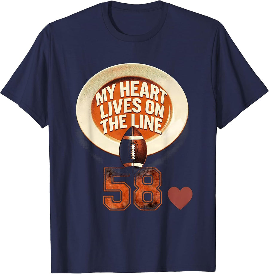 My Heart Lives On The Line 58 Football Lineman Mom Jersey T-Shirt - Navy Blue