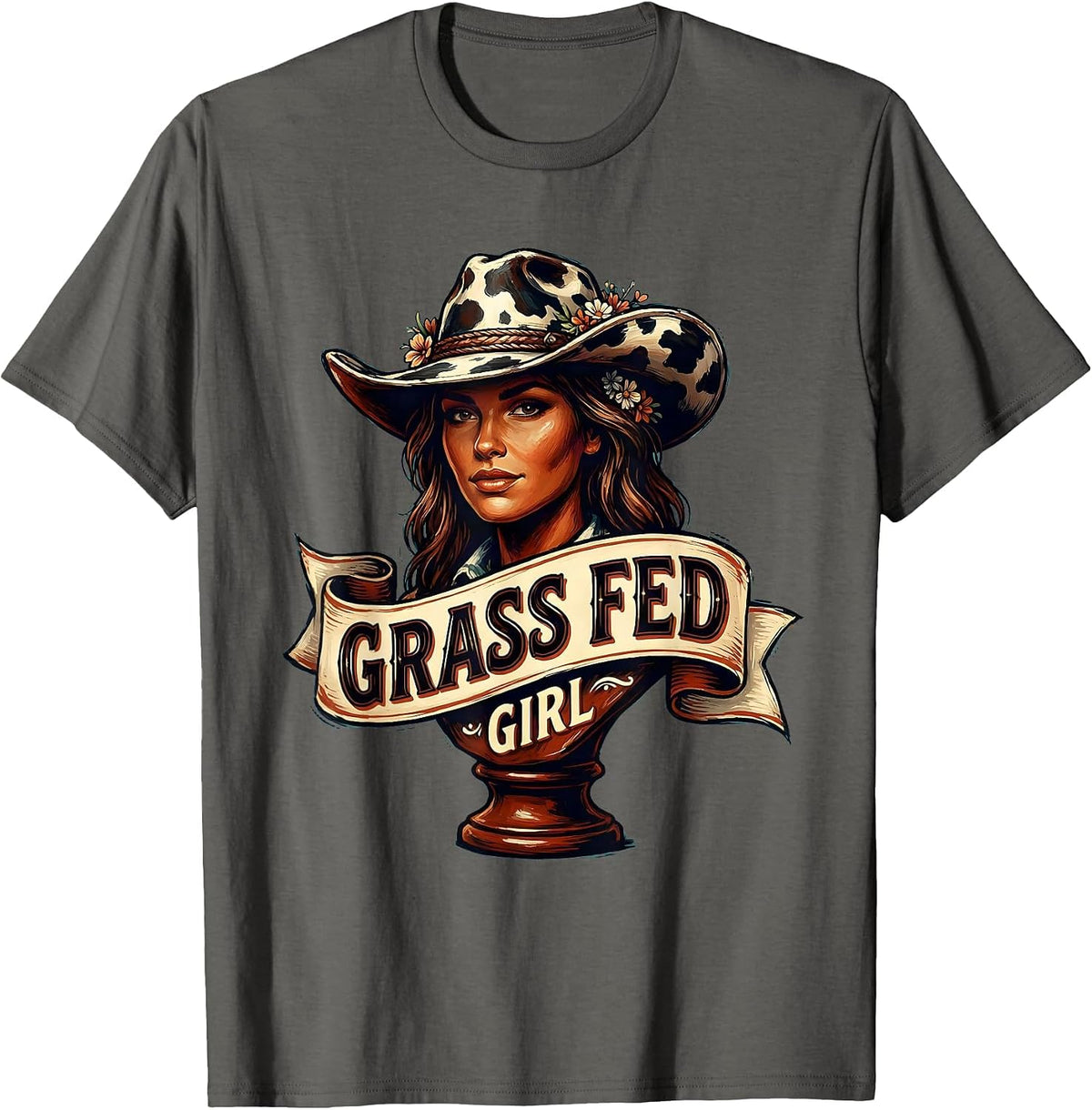 Men's Grass Fed Girl Funny Cow Lover Design T-Shirt - Asphalt Grey
