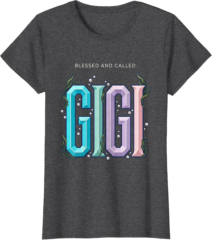 Women's Blessed and Called Gigi Grandma Design T-Shirt - Dark Heather Grey