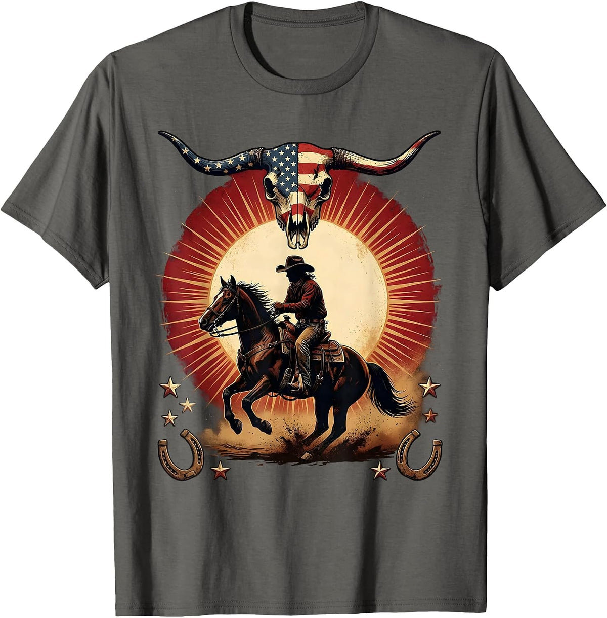 Men's Cowboy Silhouette Riding Horse at Dusk T-Shirt - Asphalt Grey