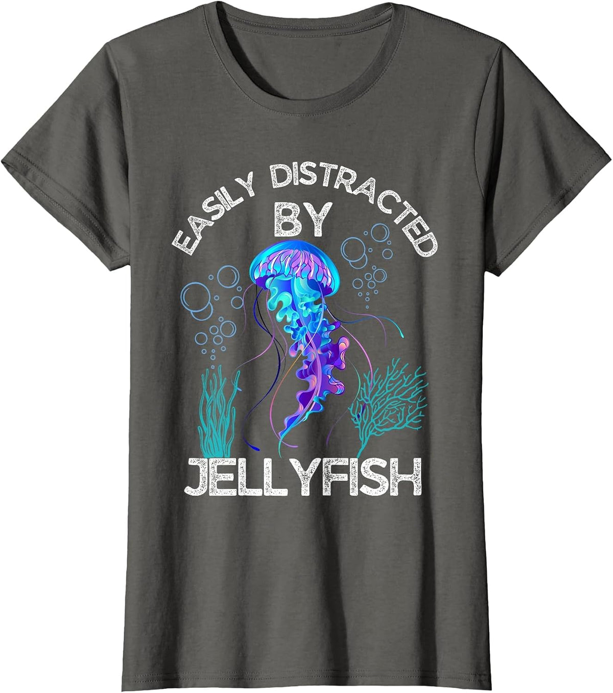 Funny Jellyfish Lovers Easily Distracted By Jellyfish T-Shirt - Asphalt Grey