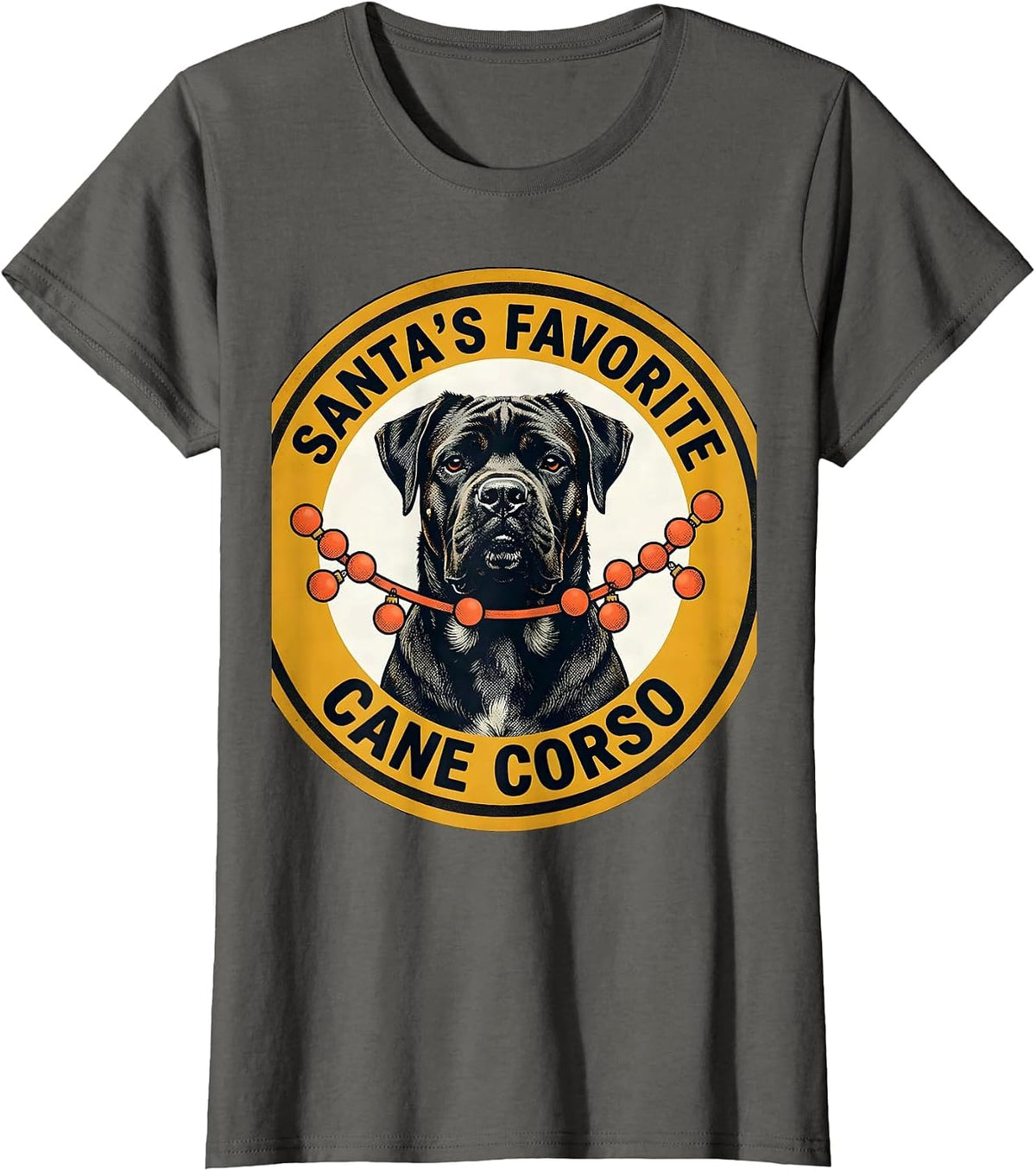 Women's Santa's Favorite Cane Corso Midcentury Modern Dog Lover T-Shirt - Asphalt Grey