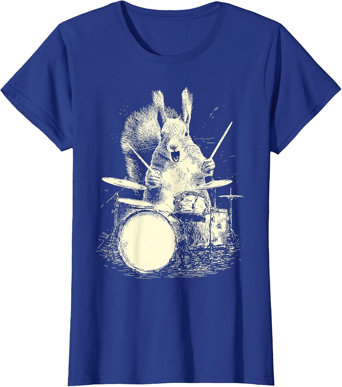 Squirrel Playing Drums Funny Music Animal Drummer Graphic T-Shirt - Royal Blue