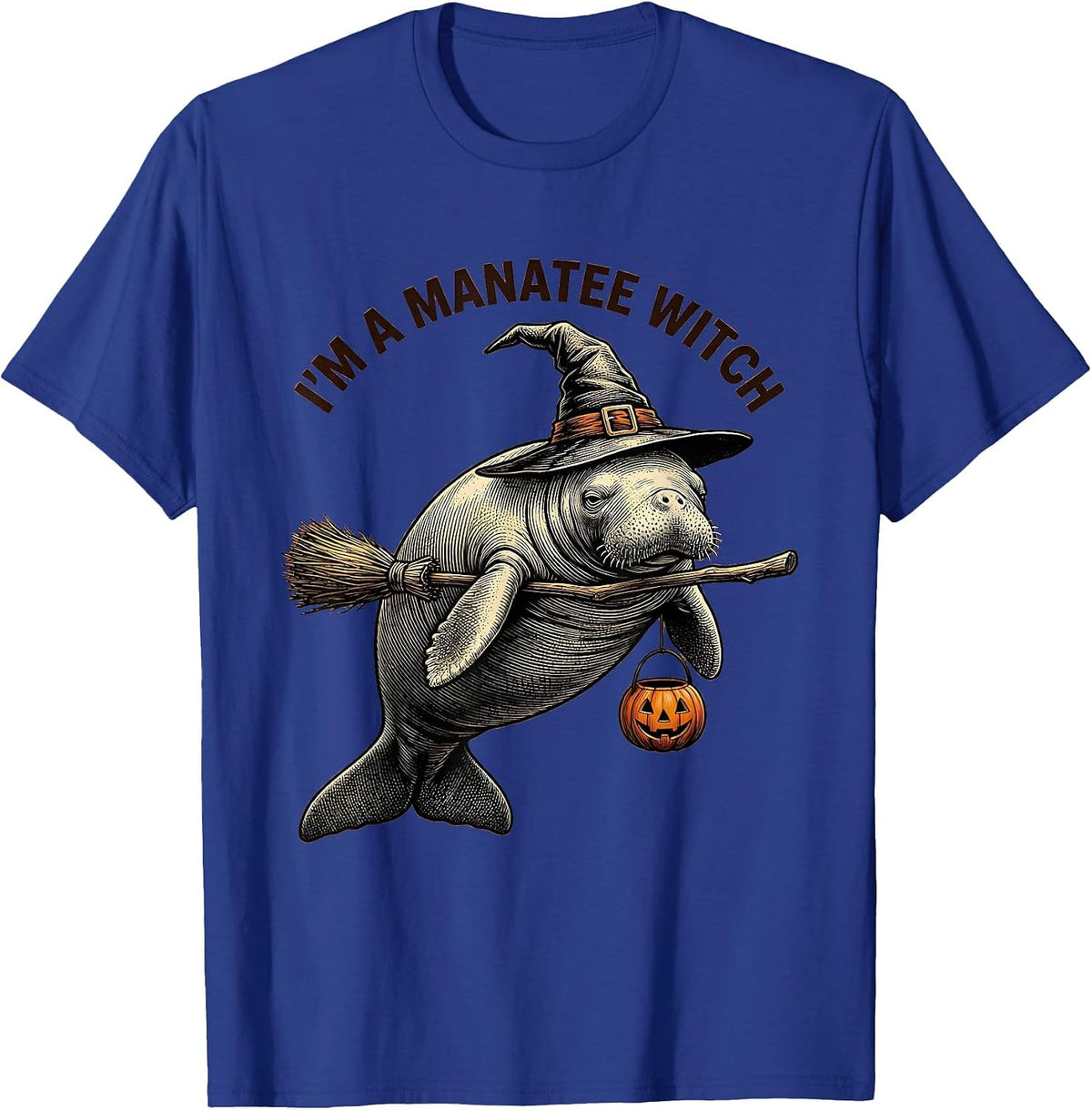 Men's I'm A Manatee Witch Crosshatch Etching Halloween Costume Men T-Shirt - Royal Blue