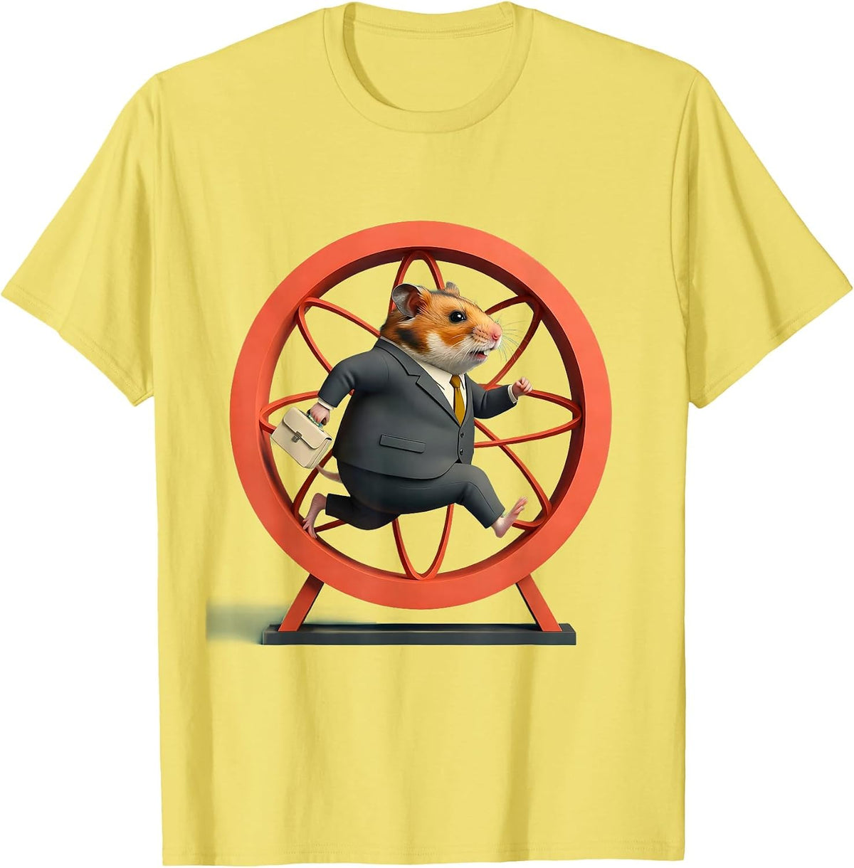 Men's Hamster In A Wheel Business Suit Funny Work T-Shirt - Lemon Yellow
