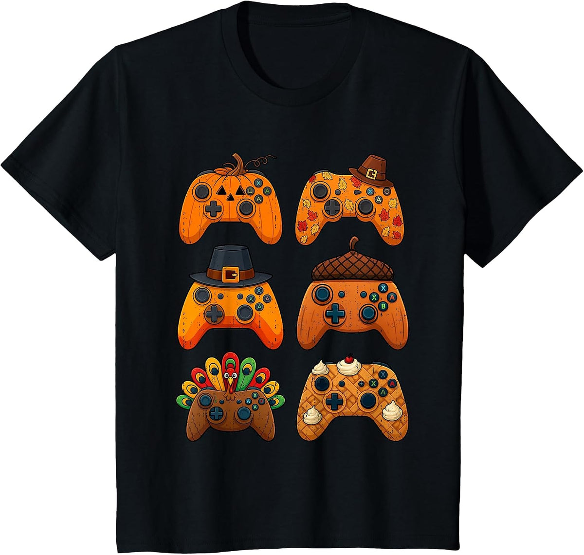 Gamer Turkey Fall Thanksgiving Video Game Gaming Teen Boys T-Shirt - Black