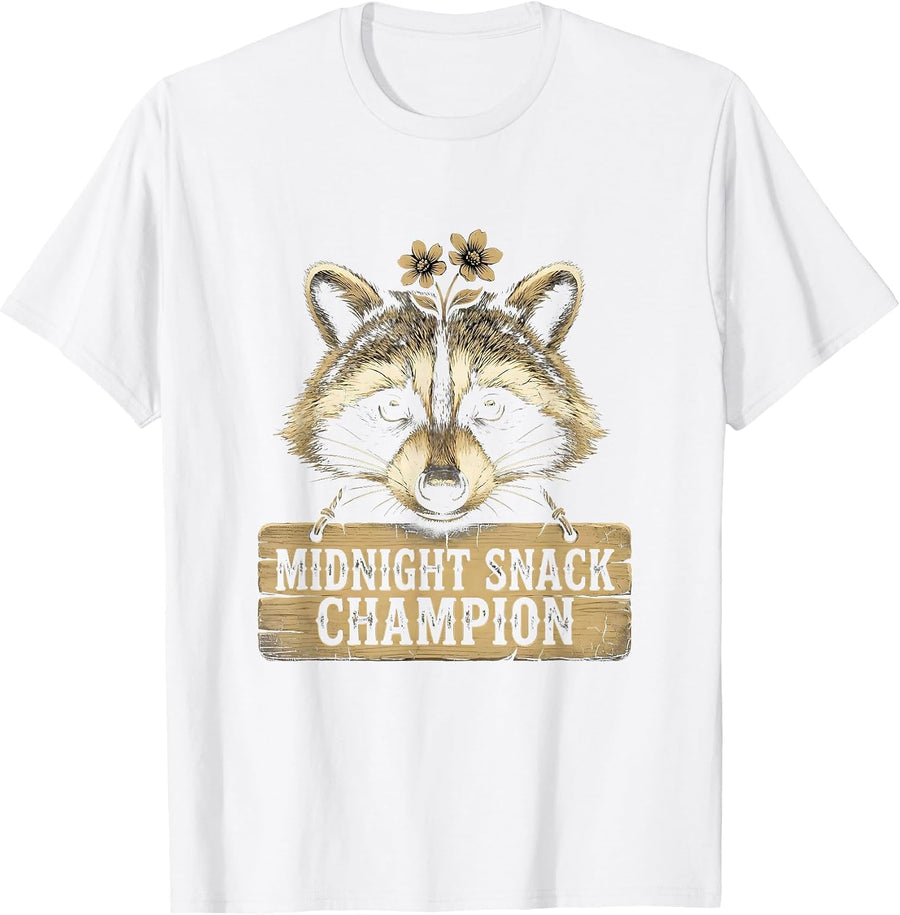 Men's Midnight Snack Champion Raccoon Design T-Shirt - White