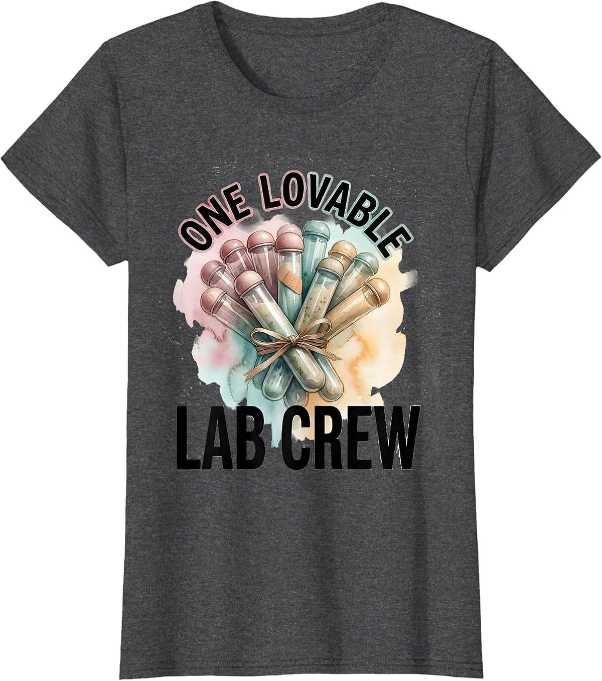 Women's One Lovable Lab Crew Watercolor Lab Tech Phlebotomist T-Shirt - Dark Heather Grey