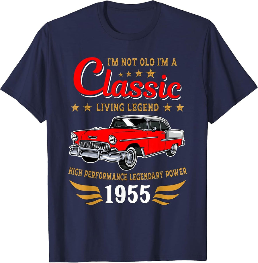 Vintage 1955 Birthday Classic Car for Legends Born in 1955 T-Shirt - Navy Blue