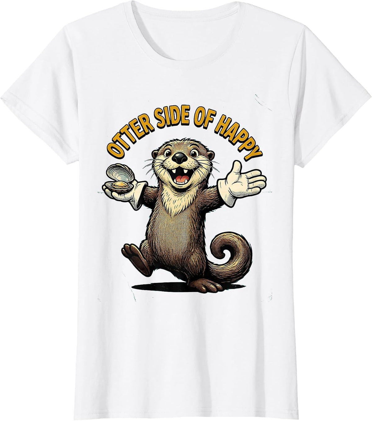 Women's Otter Side of Happy Cute Otter Design T-Shirt - White