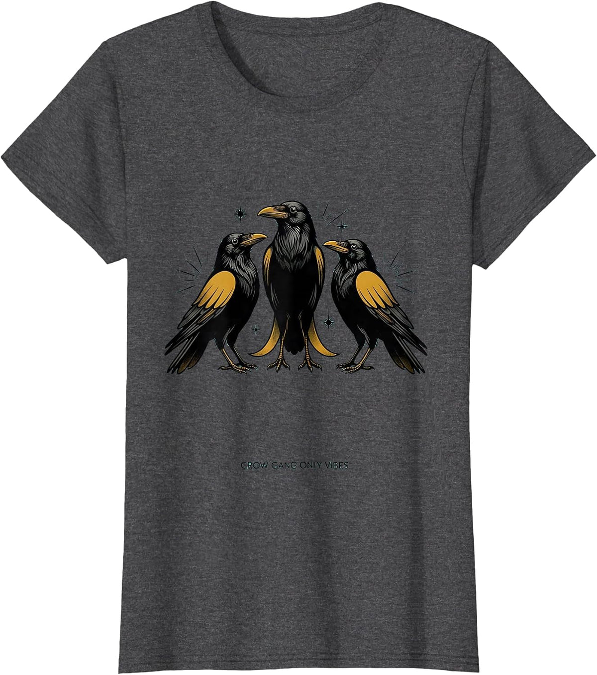 Women's Crow Gang Only Vibes Dark Bird Crew Design T-Shirt - Dark Heather Grey