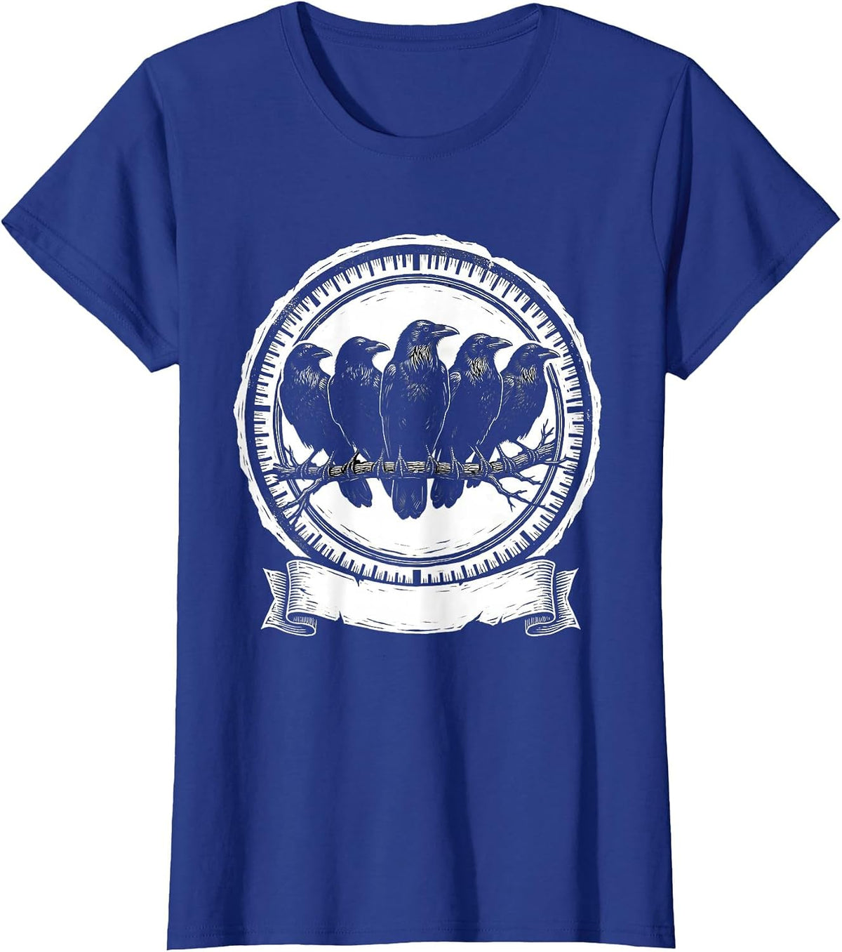 Women's Five Crow Silhouettes Dark Humor Gothic Nature T-Shirt - Royal Blue