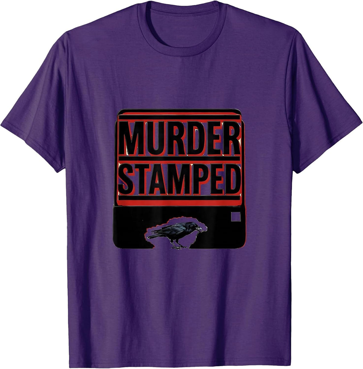 Men's Murder Stamped Stencil Graphic Dark Humor Crow Lover T-Shirt - Purple